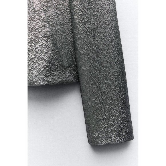 NWOT Zara charcoal silver metallic sheen laminated cropped jacket, XS - Picture 5 of 7